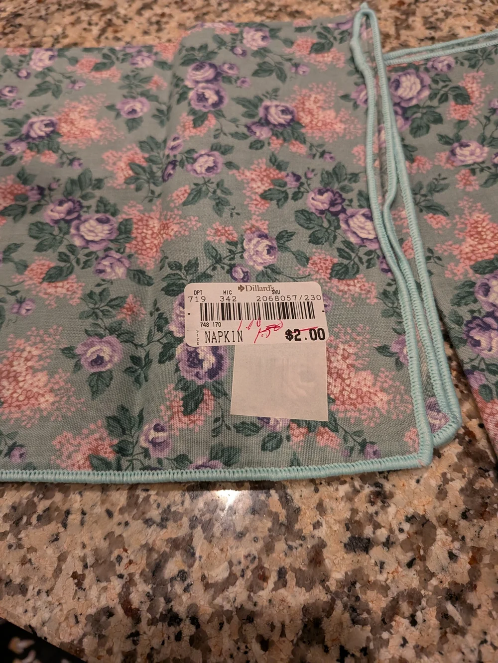 Vintage NOS Dillards Floral Mint Fabric Party Napkins - Set of 8